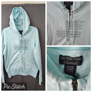 Polo Ralph Lauren Hoodie Women's S Aqua Mint Full Zip Pockets Zip Embroidered
